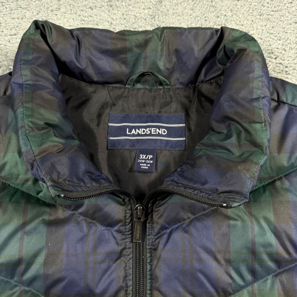 Lands End Black Watch Plaid Down Puffer Vest Full Zip Multicolor Size 3XL - Picture 3 of 8